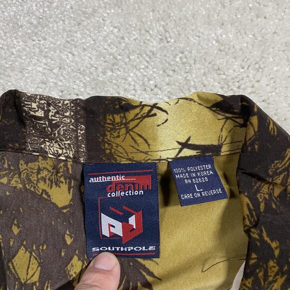 Y2K Southpole Shirt Mens L Brown Western Cowboy Print Button Front Short Sleeve - Picture 2 of 7